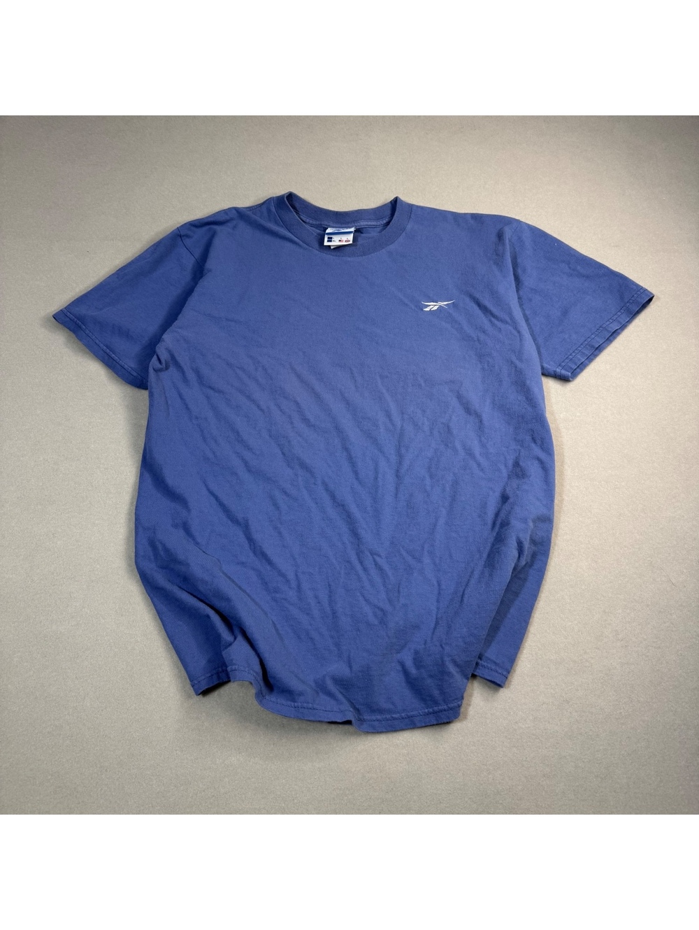 Vintage Y2K Reebok Embroidered Small Logo T-Shirt Large Faded Blue Cotton Tee
